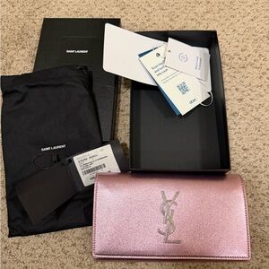 YSL METALLIC PINK WALLET/CLUTCH